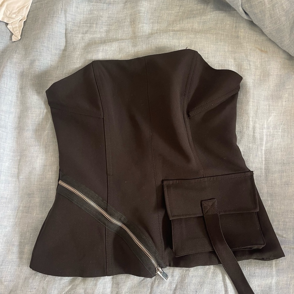 Black Strapless Corset Top with Zipper